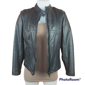 Vintage ANGORA bike motorcycle leather quilted lined coat jacket